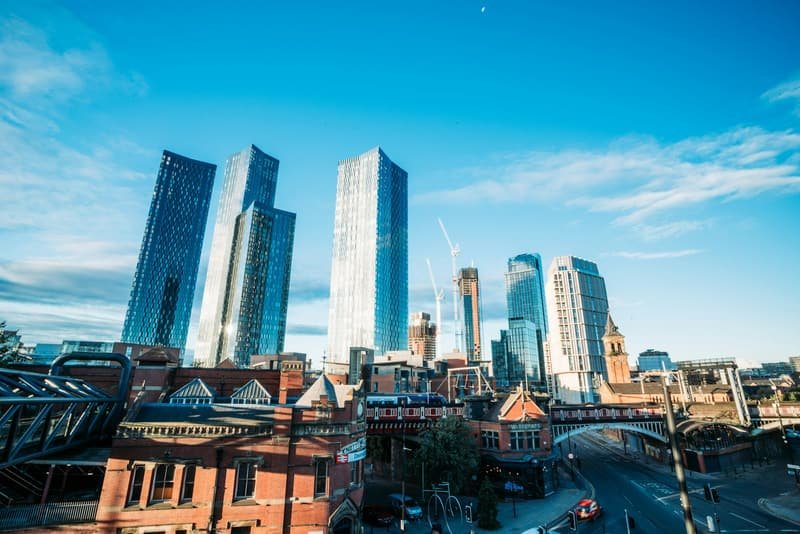 Manchester skyline with Deansgate towers rising above the city
